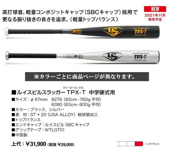 正規品大得価ルイスビルスラッガー中学硬式TPX-L83cm800gミドルライト2023軽量 バット