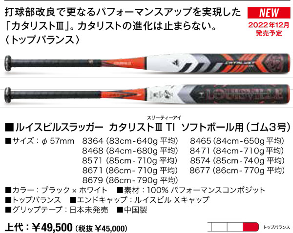 バット【良品】ルイスビルスラッガー カタリストTi 84cm 740g 軟式